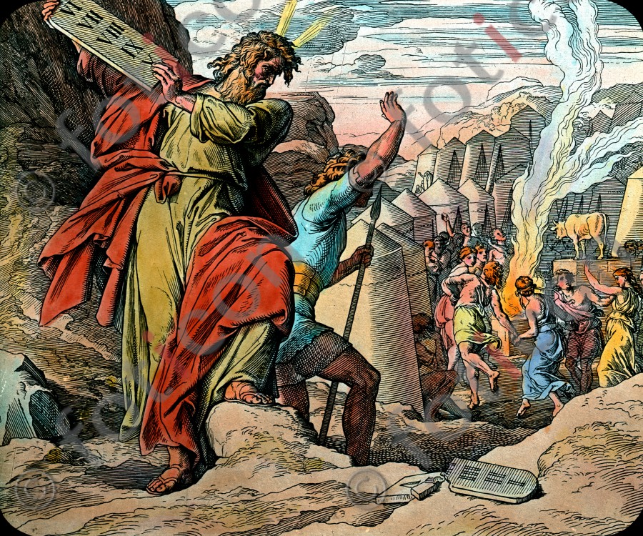 Moses zertrümmert die Gesetzestafeln | Moses smashed the tablets of Moses (foticon-simon-045-052.jpg)